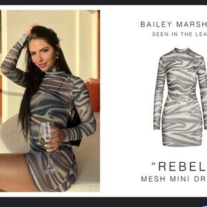 LEAU “Rebel” Mesh Mini Dress NWT Sz XS — Long Sleeve Bodycon